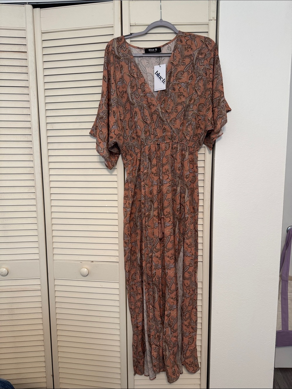 Blue B Collection Paisley V-Neck Romper - Rust & Cream